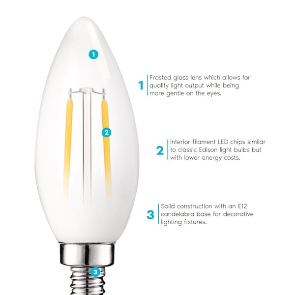 B11 LED Light Bulbs 4W (40W Equivalent) 360LM 2700K Warm White Dimmable E12 Candelabra Base 16-Pack